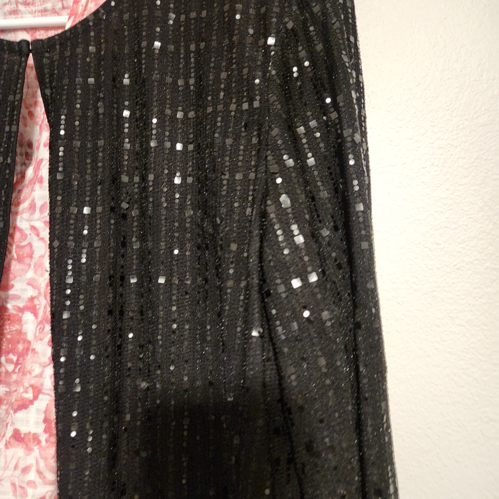 Anne Klein Black Sequin Duster Cover Top XL Elegant Evening Layer - Picture 7 of 8